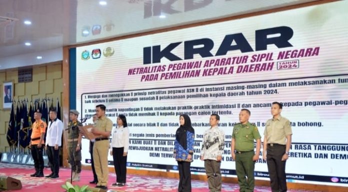 Jaga Kondusivitas Pilkada, Pj Gubernur Sumut Pimpin Deklarasi Netralitas ASN